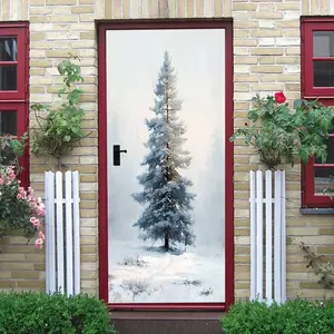 2 Winter Snow-Covered Pine Tree Wall Sticker Nordic Style Self-Adhesive Removable Waterproof PVC Decorative Decal for Living Room Bedroom Christmas New Year Holiday Home Decorative Art Mural