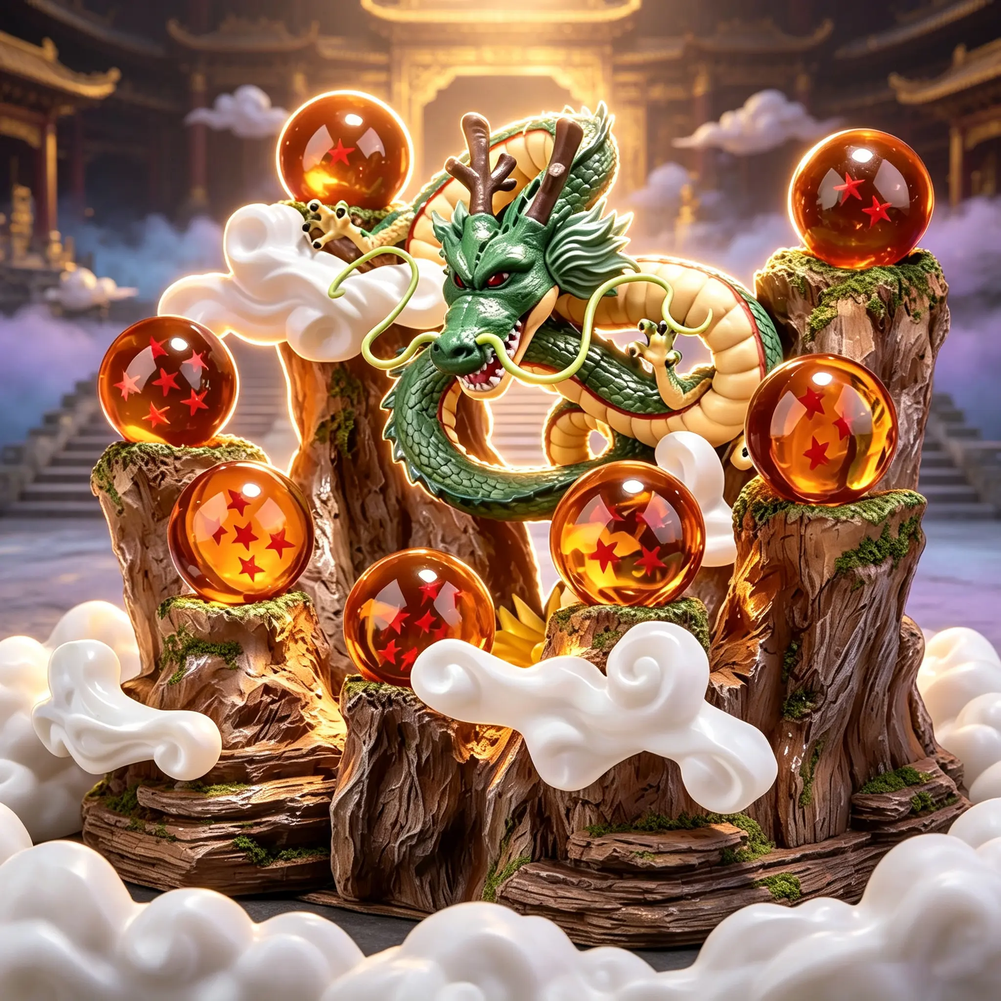 Oriental Green Dragon Statue with 7 Star Crystal Spheres Mountain Scene Set, Anime Collectible Figurine, Lucky Home Desk Decor, Festival Birthday Gift with Gift Box