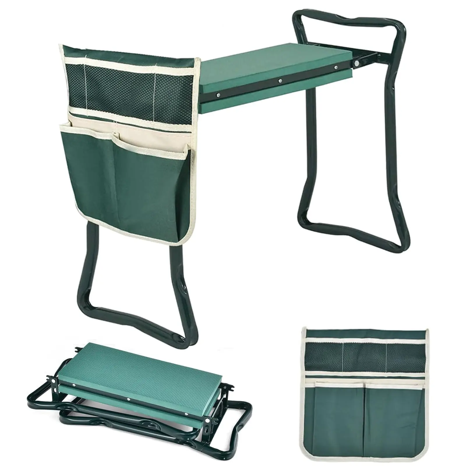 2-in-1 Foldable Garden Kneeler and Seat, Green | Garden Kneeling Pad Stool - Removable Pockets for Gardening Tools - Gardening Gifts for Women, Mom, Dad, Seniors Grandparents