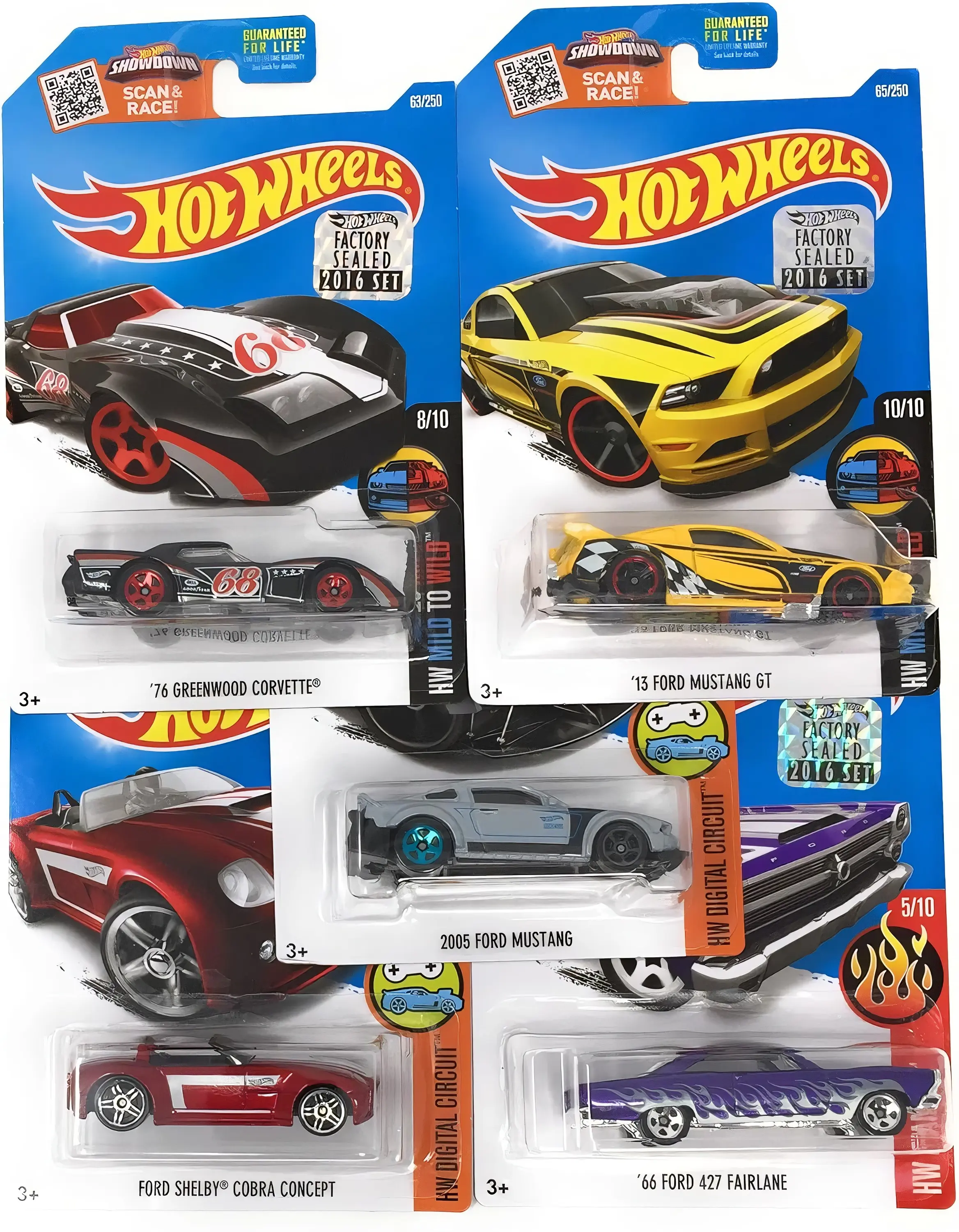 Muscle Car Madness 5 Pack Random Diecast Bundle Set with Various Corvettes, Mustangs, Camaros, Chargers, GTO"s, Firebirds, Shelby, and More