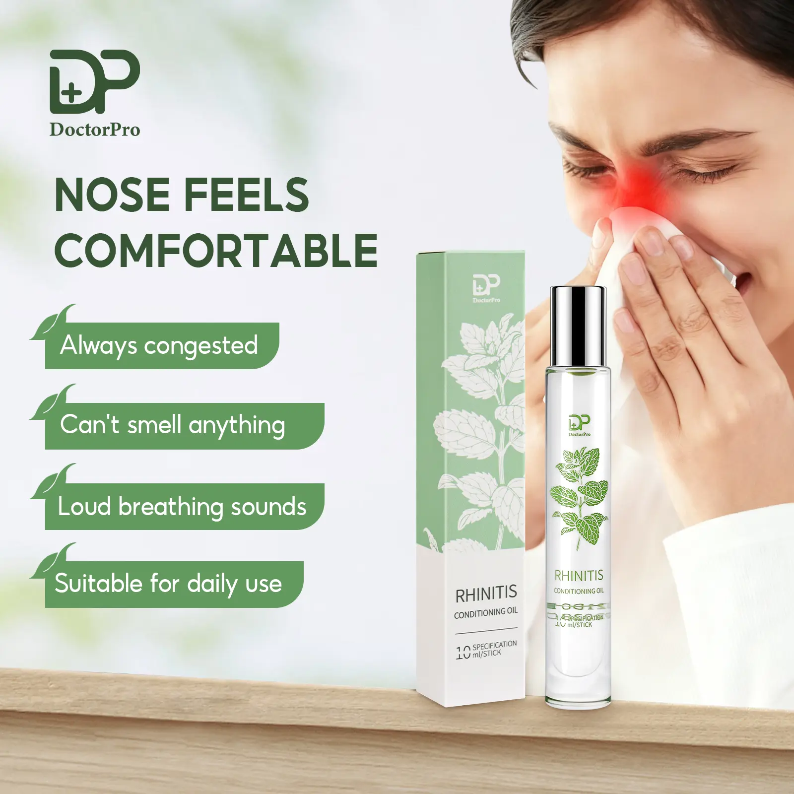 DoctorPro Rhinitis Conditioning Body & Massage Oil - Natural Menthol-Infused Nasal Congestion & Runny Nose Relief, Nasal Cavity Soothing Solution & Treatment for Home & Travel Night Care, Health, Wellness, Therapy