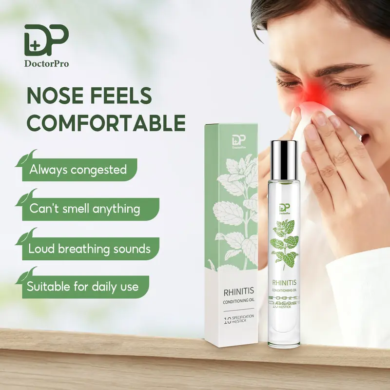 DoctorPro Rhinitis Conditioning Roller Ball Body & Massage Oil - 10 ml Hormone-Free Natural Cool Menthol, Basil, Boswelia, Coconut Pure Extracts, Herbal Blend, Daily Soothing Aromatherapy, Antibacterial, Sinus Pressure & Nasal Relief for Home Travel Care