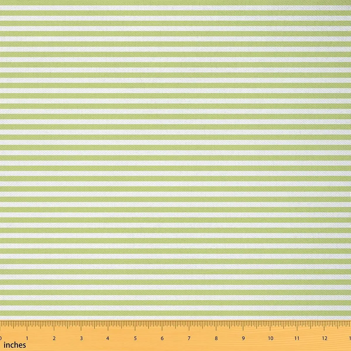 Green Stripe Upholstery Fabric,Striped Flannel Fabric,Farmhouse Horizontal Stripes Geometric Lines Indoor Fabric Tic Stripes Gothic Soft Decorative Fabrics,Not Stretchy