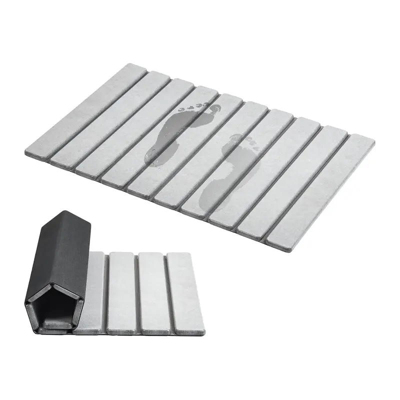 【Deal】Foldable Stone Bath Mat – Super Absorbent Diatomite, Quick Dry Non-Slip Bathroom Mat, 15.4 x 23.6 Inches, Light Grey Decor