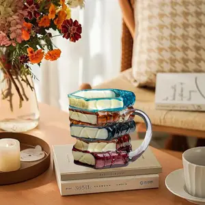 Creative Ceramic Book-Shaped Cup, Stackable Coffee Mug, Novelty Coffee Mug, Vintage Book Design, Office Desktop Decoration, Teacher Student Gift, Reading Theme Water Cup
