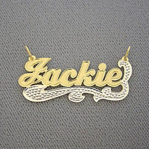 Personalized Gold Name Pendant Two Tone Hand-Engraved NT13