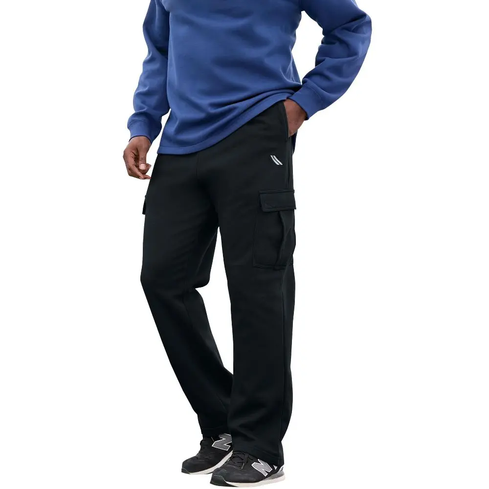 Kingsize Men's Big & Tall Baggy Sport Cargo Pants, Soft Wicking Fleece, Straight Leg with Pull-On Elastic Waist, Cotton
