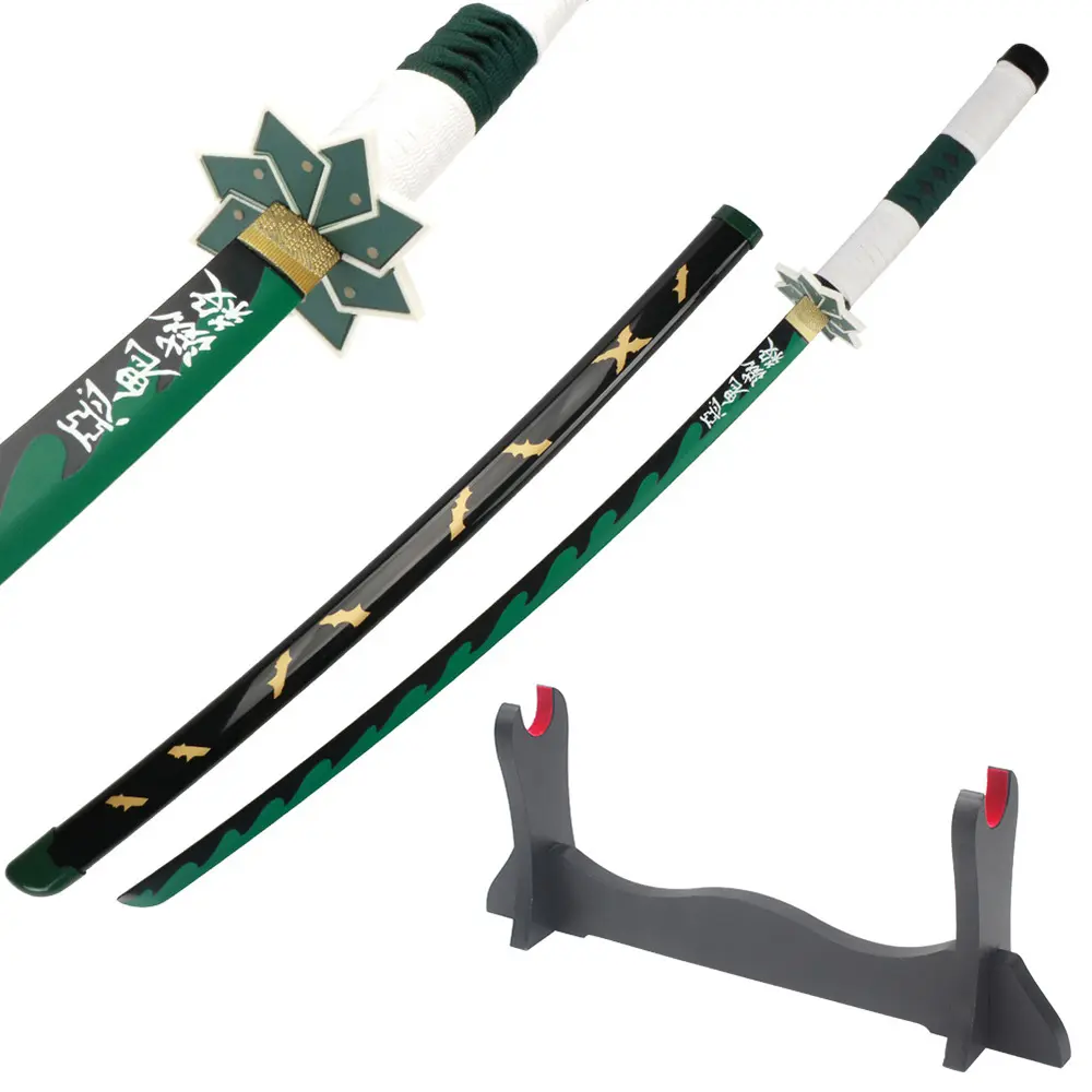 Shinazugawa Sanemi Samurai Katana, 41-Inch Full-Length Demon Slayer Replica with Stainless Steel Dull Blade, Anime Theme Cosplay Prop with Wooden Stand, Cosplay Props