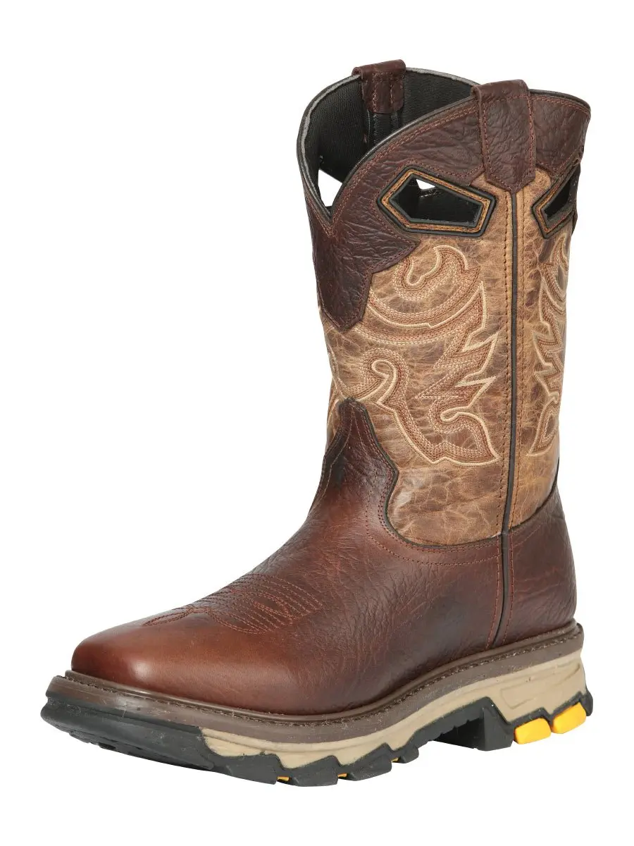 Botas Rodeo de Piel Original Punta Cuadrada Color Cafe - El General