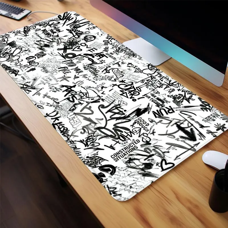 Graffiti Art Abstract Design Mouse Pad, Rectangle Gaming Mouse Pad, Non-Slip Rubber Base Stitched Edge Desk Pad for Home Office Game Room, Office Desk Accessories, Desk Mat, Desk Decor, Office Supplies