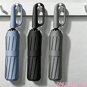Automatic Folding Umbrella, 1 Count/60pcs Portable Rain Umbrella with Loop Buckle, Windproof & Waterproof Umbrella for Men & Women