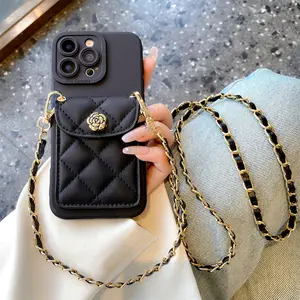 Elegant Plaid Card Case for iPhone 17 Pro Max, Apple 16 Pro Phone Cover, 15 with Strap, 17 Pro Crossbody Lanyard, 14 Premium Camellia, 15 Plus Unique, 11 Shockproof