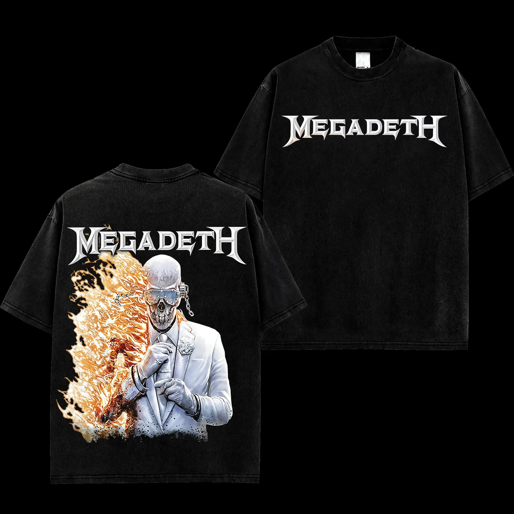 [$$$MANLIFE] Megadeth 'Flaming Vic Rattlehead' Retro Unisex T-Shirt – KILLING ROAD World Tour Rock Thrash Metal Cotton Washed Tee, Heavy Metal Rock Band Washed Shirt, Oversized Vintage Tee, Heavy Metal Merch, Gift for Rock Fans