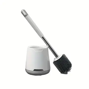 Toilet brush and stand set, stainless steel handle, TPR brush head, space-saving design, deep cleaning capability, drip-proof feature, easy to assemble. Suitable for use in bathrooms, dormitories, hotels, and other settings.