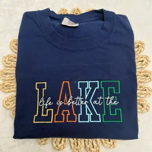 Life is better at the lake embroidered comfort colors Tshirt / summer embroidered tee shirt / oversized tee