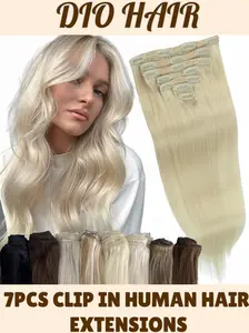 7 Pcs Clip in Human Hair Extensions, Natural Look, Easy to Use, Perfect for Adding Volume and Length, High-Quality Material