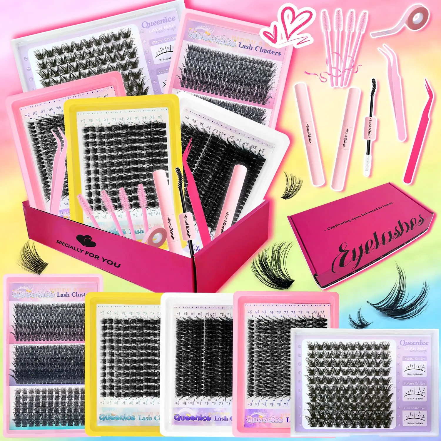 14 Pcs False Eyelashes Set Fluffy Volume Eyelashes Natural Look Lashes 40D80DG01G03 Multiple Styles In One Box Thick Natural Lightweight With Essential Makeup Tools Suitable For Daily DIY Party Travel Wedding Festival Gifts Faux Lashes