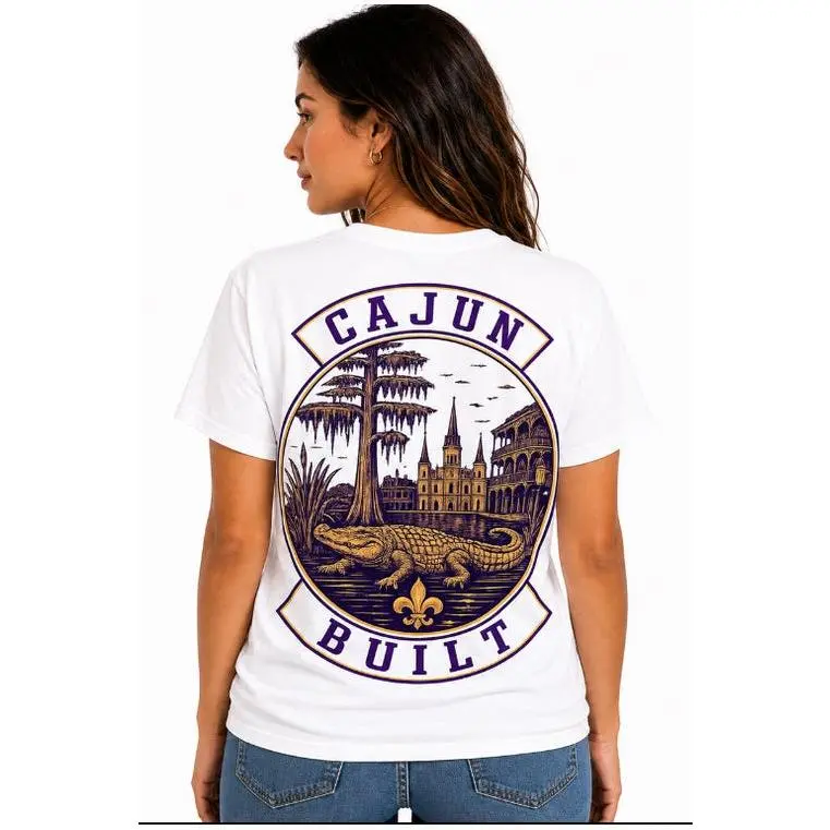 Men's 337 Cajun Print Round Neck T-Shirt, Casual Hoodie-Inspired Graphic Tshirt