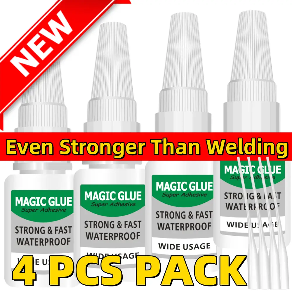 4 Pcs Magic Super Glue - High Strength, All-Purpose, Non-Toxic, Fast Bonding & Waterproof Adhesive for Faux Leather, Metals, Wood, Plastics, Rubber |