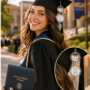 (Custom in Description) Personalized Graduation Memorial Tassel Charm, Custom Photo Angel Wing Graduation Cap Charm, Class of 2026 Remembrance Gift for Daughter Granddaughter