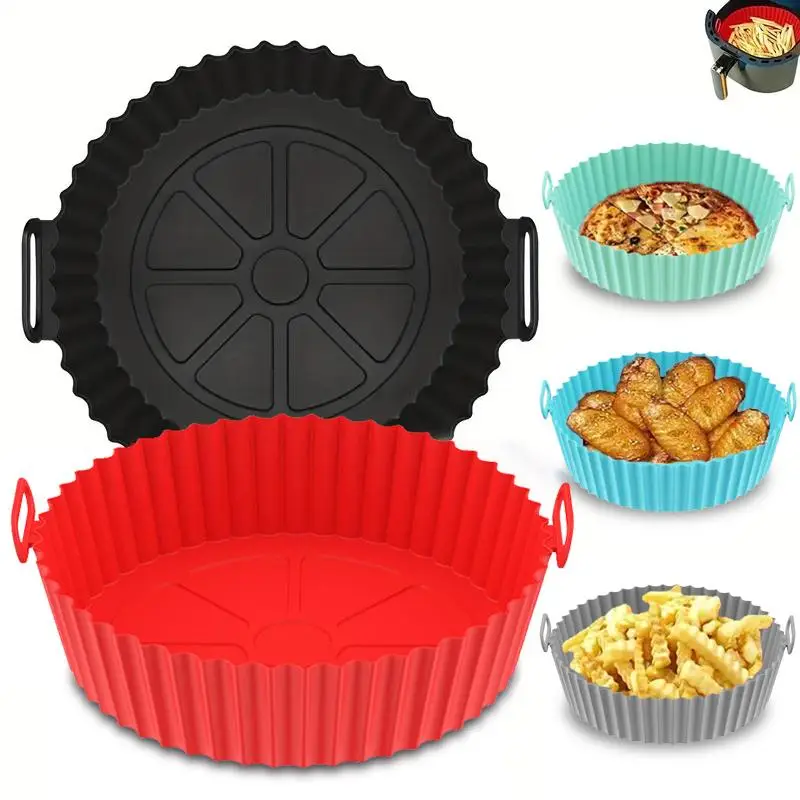 Round Silicone Air Fryer Liner, Reusable Air Fryer Pot, Air Fryer Accessories, Air Fryer Inserts for 4 to 7 QT, Oven Microwave Accessories
