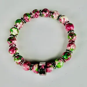 Alpha Kappa Alpha Rain Flower Pink and Green Jade Beads