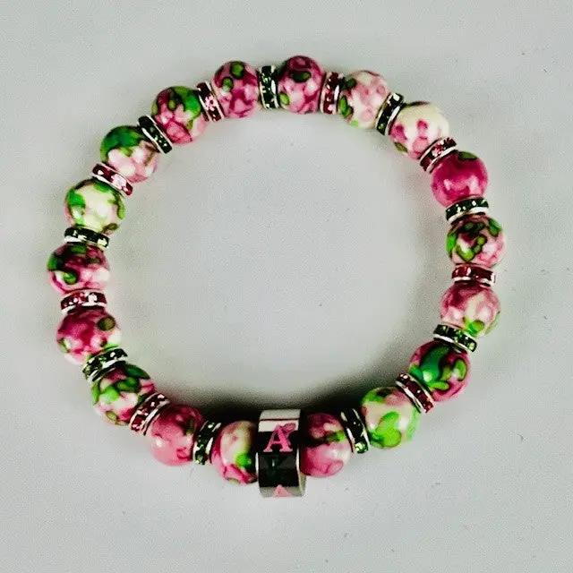 Alpha Kappa Alpha Rain Flower Pink and Green Jade Beads Alpha Kappa Alpha Rain Flower Pink and Green Jade Beads