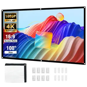 HAPPRUN 100'' Projector Screen – 16:9 Foldable Portable Movie Screen for Home Theater, Indoor/Outdoor Use, Anti-Crease Fabric, Supports Double-Sided Projection
