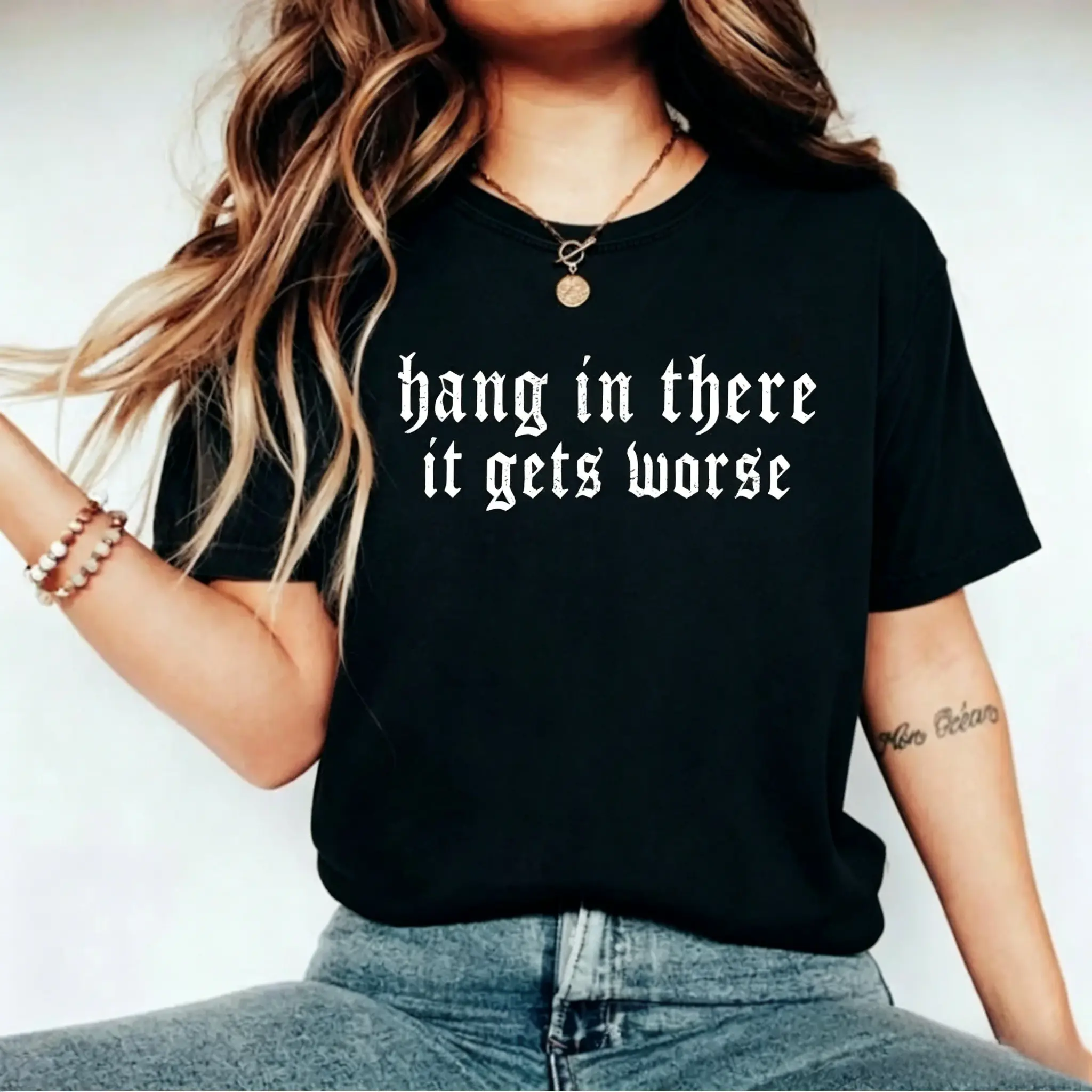 Women's Gothic Graphic T-Shirt with Sarcastic Quote, Edgy Cotton Blend Short Sleeve Crew Neck Top, Funny Dark Humor Gift, Shortsleeve, Round Neck, Print, Tee