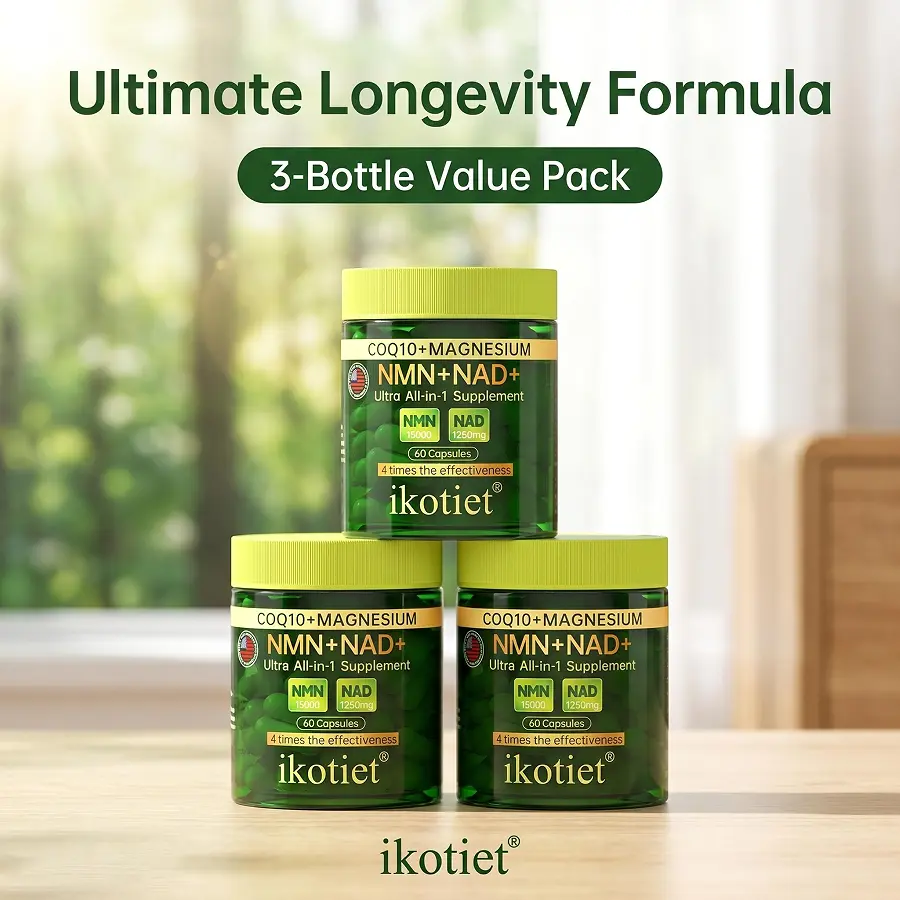IKOTIET NAD+NMN & CoQ10 Complex Formula (15,000mg Pure NAD) - Lactose-Free High-Dose NMN Supplement with Calcium-AKG, Multivitamins - 60-120 Capsules w/Fitness Trial Pack - Supports Energy Metabolism, DNA Repair (For Holistic Health Coaches)