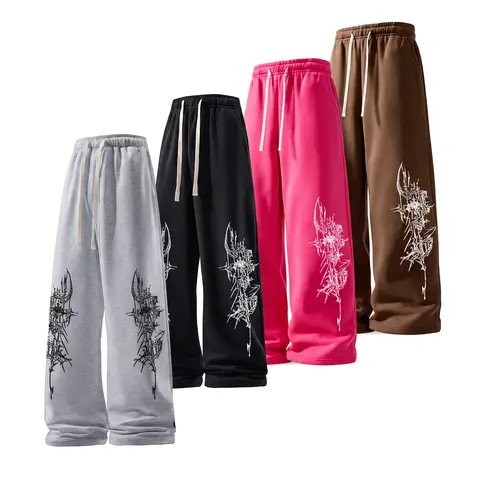 SAND SOUND #GOback to School 2026 New Autumn Unisex Knitting Drawstring Casual Menswear Trousers - 60.1% Cotton 39.9% Polyester Soft Skin-Friendly Blend, Loose-Fitting Straight-Leg, Elegant Basic Printed, Unisex Cut Suits Shared Wardrobes, Size S
