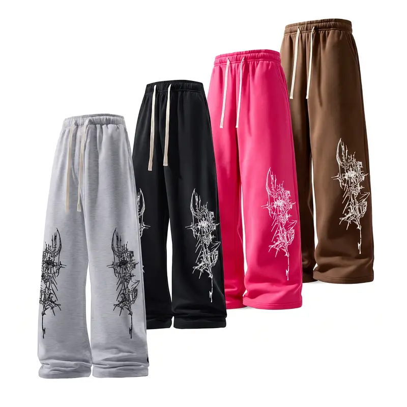SAND SOUND #GOback to School 2026 New Autumn Unisex Knitting Drawstring Casual Menswear Trousers - 60.1% Cotton 39.9% Polyester Soft Skin-Friendly Blend, Loose-Fitting Straight-Leg, Elegant Basic Printed, Unisex Cut Suits Shared Wardrobes, Size S