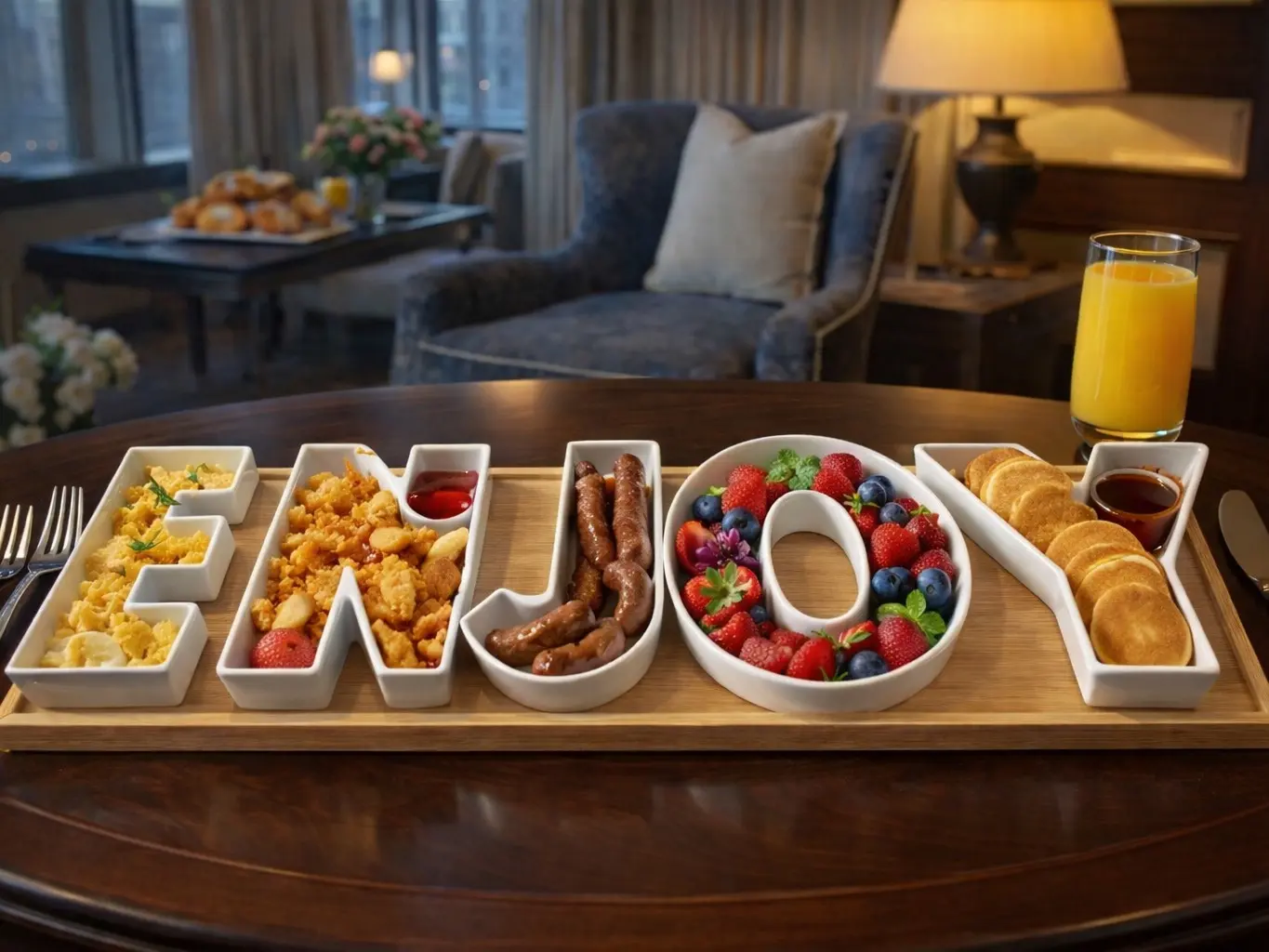 Dream Home Collection “ENJOY” 5-Piece Snack Dishes Set with Bamboo Tray