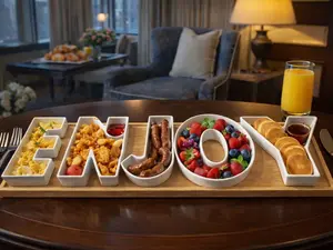 Dream Home Collection “ENJOY” 5-Piece Snack Dishes Set with Bamboo Tray