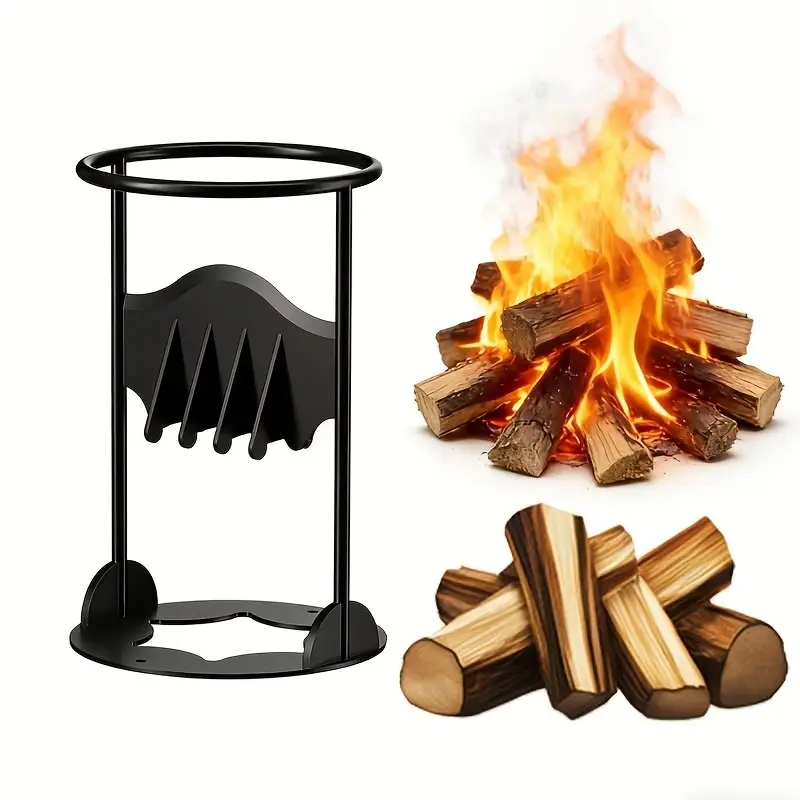 Kindling Splitter Cast Iron, Manual Firewood Log Splitter Tool, 5.31-Inch Ring, 10.43 Inches Tall, Fixed Wedge Blade, Wide Round Base, Hammer-Driven, Black, Turns Small Logs into Kindling for Fireplace, Wood Stove, Fire Pit, Campfire and Camping