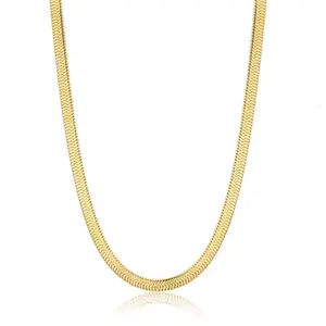 SDA Italian Flat Herringbone Snake Chain Necklace for Women and Men,Tarnish Free Flexible Layering Choker,Color, Size Options, Stainless Steel, No Gemstone