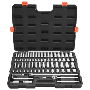 VEVOR Socket Set, Summervibes,Summervibes, 76 Pieces, 3/8 inch Drive Socket and Ratchet Set, SAE and Metric, Deep and Shallow, Mechanic Tool Kit with Accessories and Storage Case, CR-V Alloy Steel, for Automotive Repair