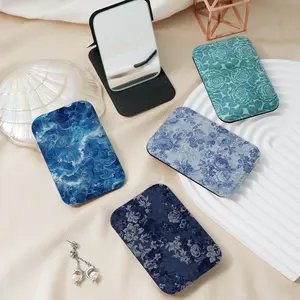 INS wind blue flower pattern portable convenient folding small desk mirror mini handheld makeup mirror suitable for festivals, daily birthdays, valentine's day, Mother's Day, New Year's graduation gifts, relatives, sisters and friends