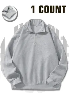 Unisex Men's Solid Zip Up Collared Sweatshirt, 2024 New Style Casual Long Sleeve Pullover for Fall & Winter, Men's Clothes for Daily Wear