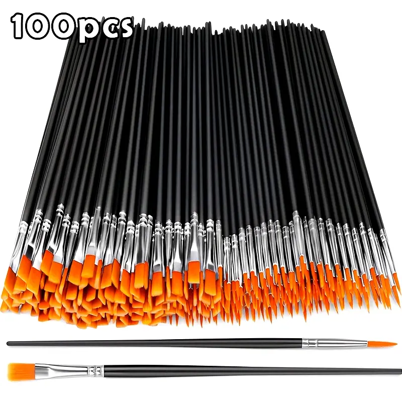 Nylon Hair Paint Brushes Set, Flat & Round Tips for Oil, Watercolor, Acrylic Painting, Artist Professional Kit