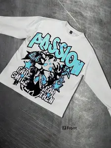 Men's Slim-Fit Long Sleeve Knit T-Shirt, Blue Star Passion Graphic Art Print, Casual Street Style, All-Season Wear, Unisex Fashion Top