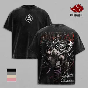 Sasuke - Susanoo NRT Amaterasu Curse Mark Double Printed Graphic Tee, Vintage Washed Streetwear For Men, Heavy Cotton Oversized Shirt, Gift For Naruto And Anime Fans