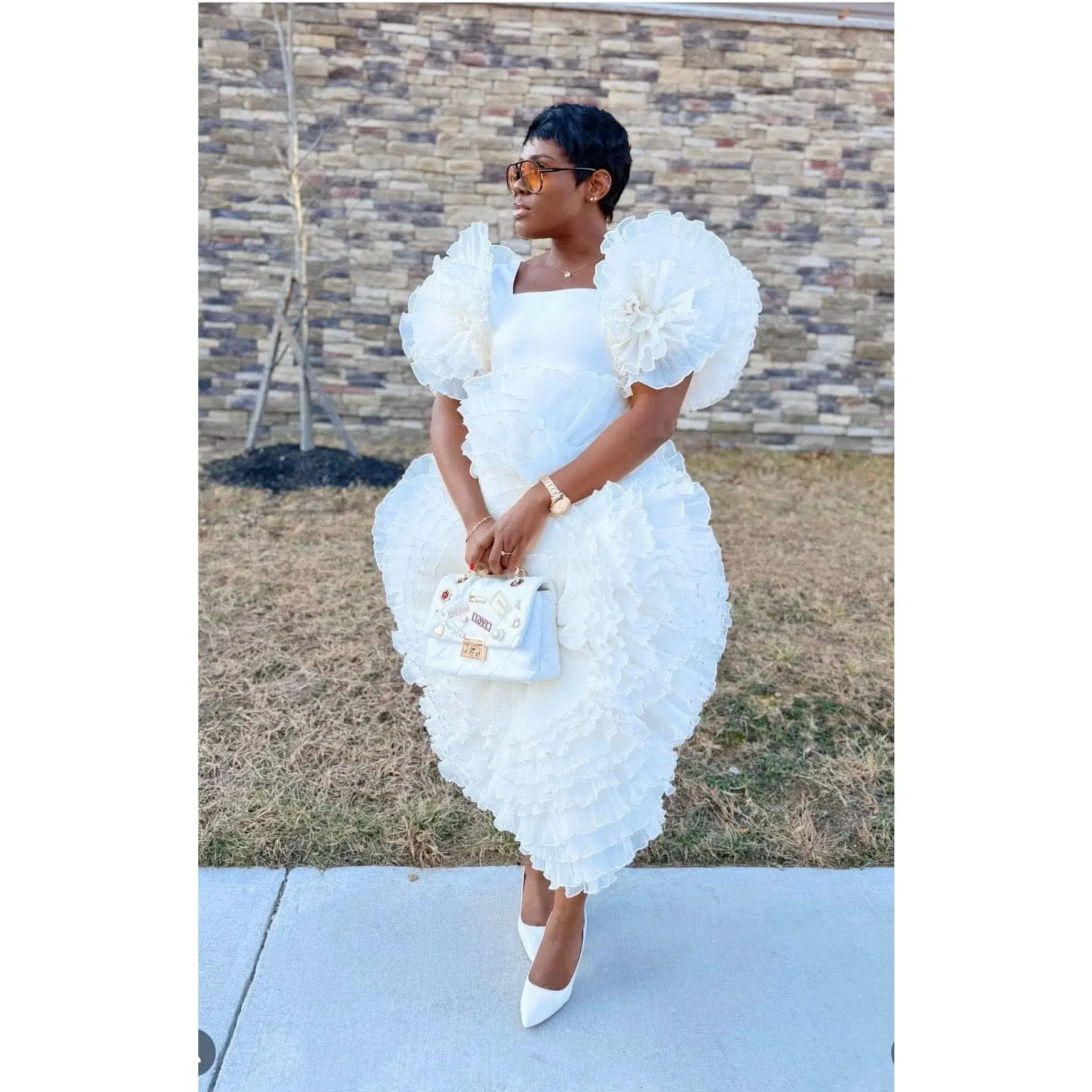 ROSETTE WHITE DRESS