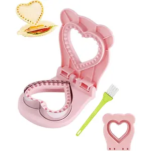 Uncrustable Sandwich Maker,Sandwiches Pocket Circle Shape 3.7Inch Sandwich Cutter and Sealer,Sandwich Cutter for Kids Breakfast and lunchboxes (Heart Pink)