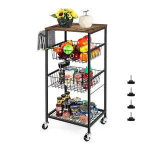 Rolling Utility Cart with Storage Basket, Multi-Purpose Kitchen Storage Cart and Microwave Stand on Wheels, Ideal for Kitchen, Bathroom, Living Room, Office, and Balcony Storage