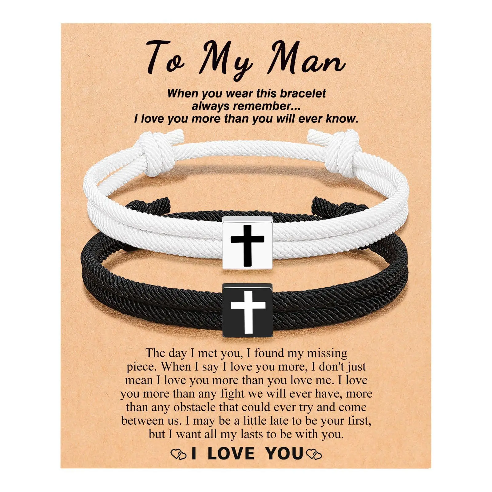 Black and white rope cross bracelet+Man