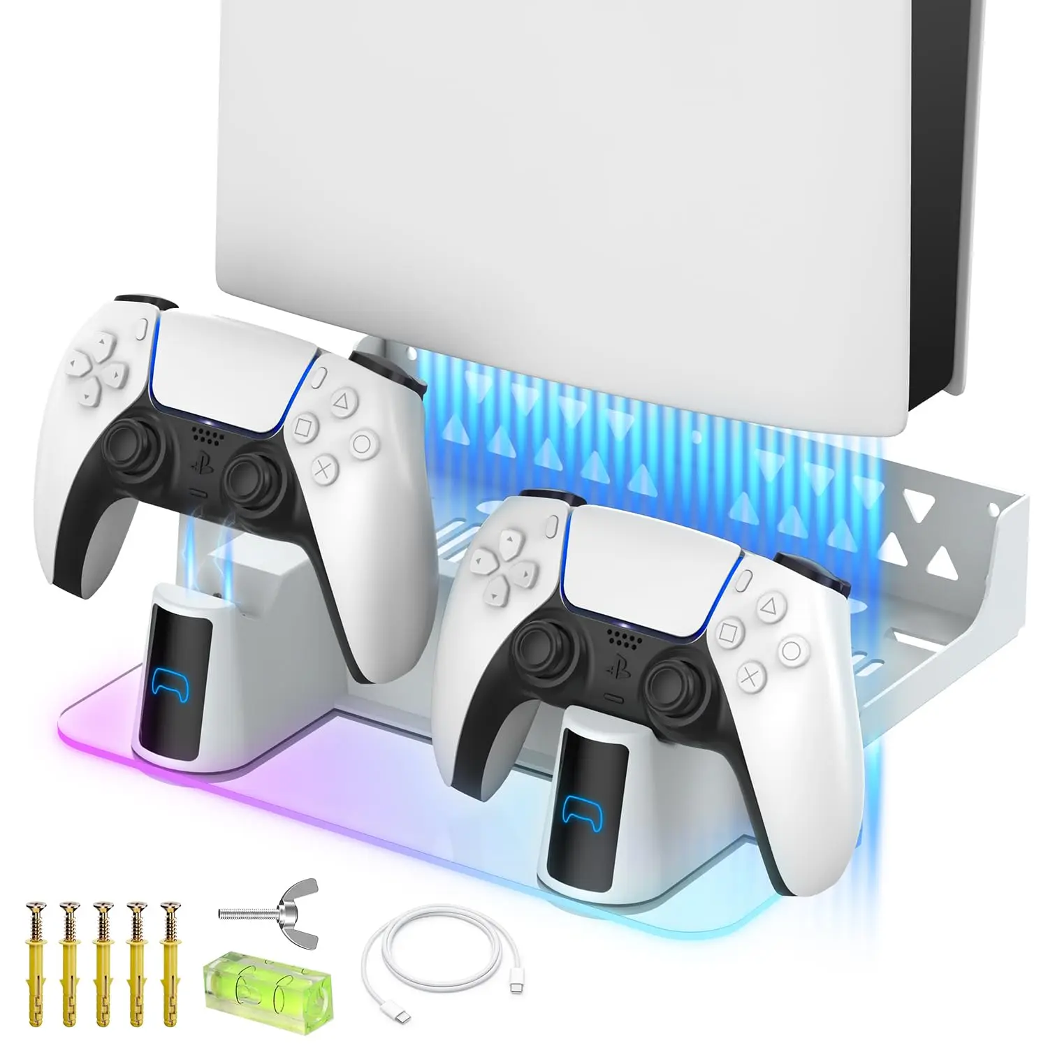 PS5 Wall Mount Kit Accessories with  Station, Metal Wall Hanging Stand with Multi-Mode RGB Light for  5/PS5 Slim/PS5 Pro Console Disc/Digital versions
