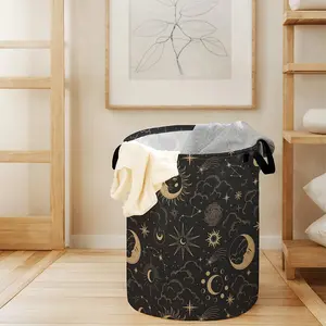 Star & Moon Pattern Laundry Basket, Large Capacity Dirty Clothes Storage Basket with Handle, Household Foldable Dirty Clothes Basket