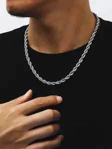Men's Stainless Steel Twisted Chain Necklace, High End Necklace, Fashionable High-Quality Metal Chain, Street Style Men's Jewelry for All Seasons