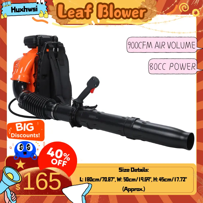 80CC Ergonomic Design Gas-Powered Backpack Leaf Blower (Orange) - Cruise Control for Steady Speed, Easy to Operate, 900CFM Airflow, Fuel Efficient for Lawn Care, Yard Dust & Debris Clearing
